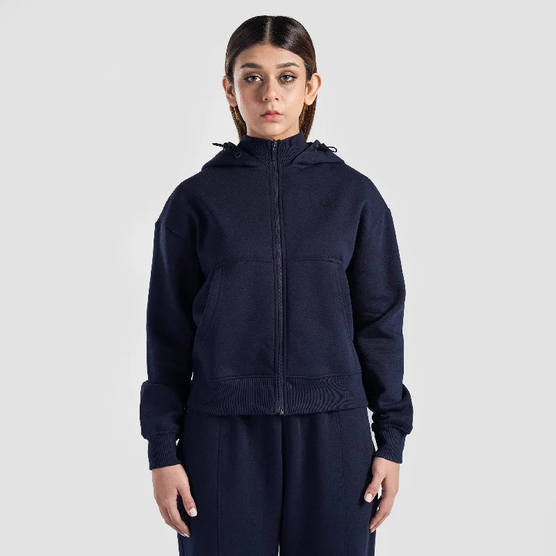 Hyper Flex Zipper Hoodie (Navy) Hoodie with Set-In Sleeves Structured Classic