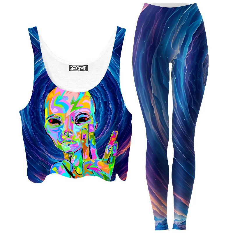 I Come in Peace Crop Top and Leggings Combo Iron Safe Non-Iron Wrinkle Free
