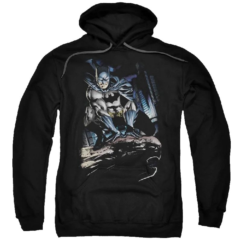 Batman Perched - Pullover Hoodie Bishop Sleeve Elegant