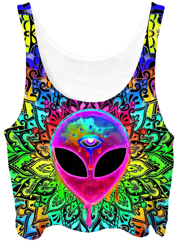 Psy Alien Pink Crop Top Striped Floral Plaid
