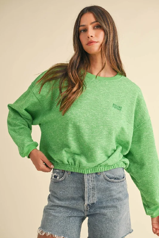 Hazel Blues® | Mable Round Neck Letter Embroidery Crop Sweatshirt Hoodie with Elastic Cuffs Stretchable Comfortable Hazel Blues® | Mable Round Neck Letter Embroidery Crop Sweatshirt Hoodie with Elastic Cuffs Stretchable Comfortable