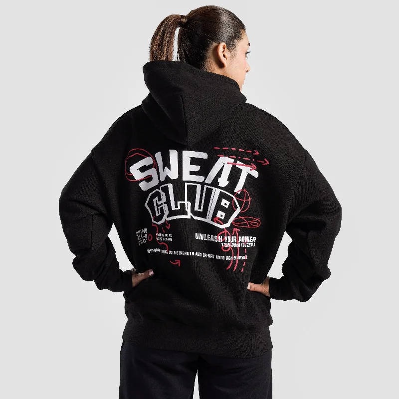 Sweat Club Oversized Hoodie (Black) Hoodie with Half-Zip Sporty Casual