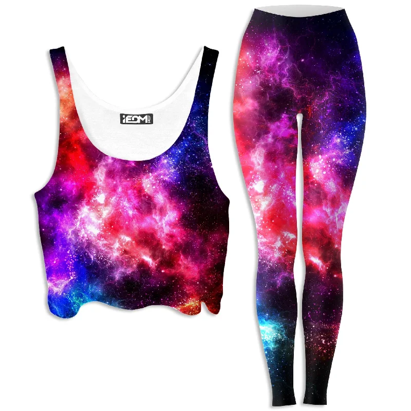 Galaxy Vibe Crop Top and Leggings Combo Chenille Blend Fleece Blend Nylon Blend
