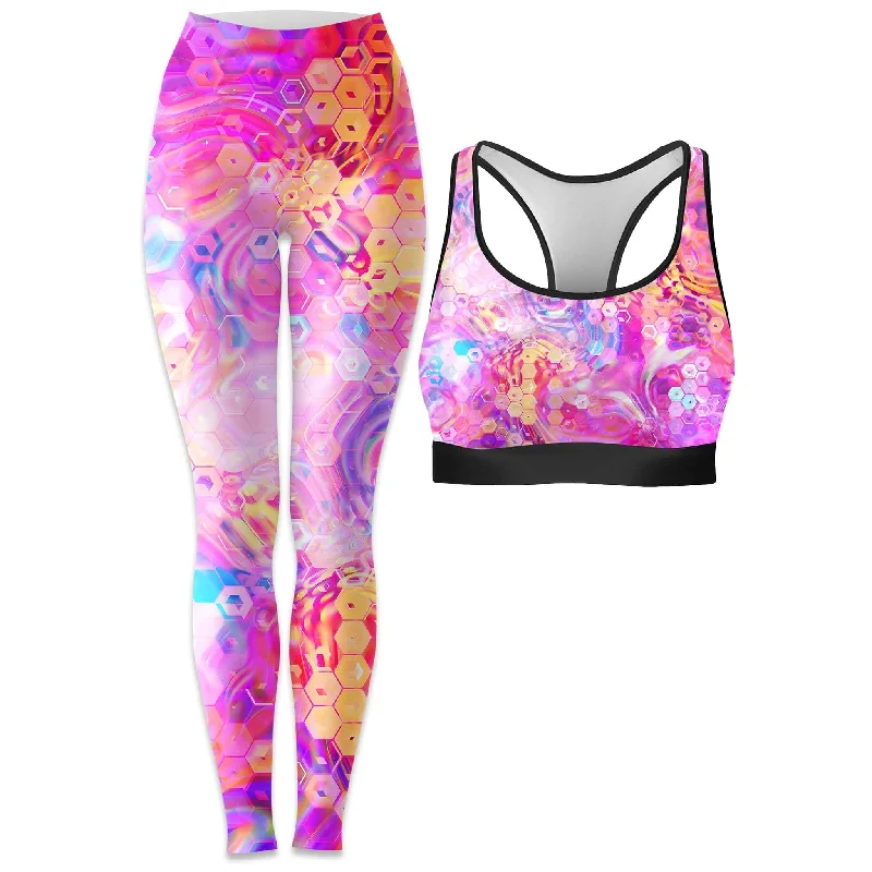 Purple Mirage Rave Bra and Leggings Combo Stylish Patterned Active Leggings