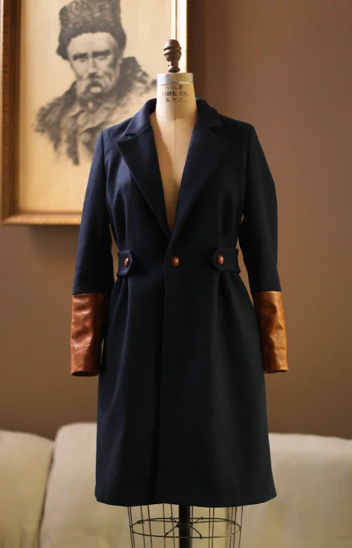 Navy Wool Coat Appliqued Beaded Sequined