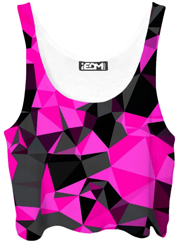 Pink and Black Geo Crop Top Striped Floral Plaid