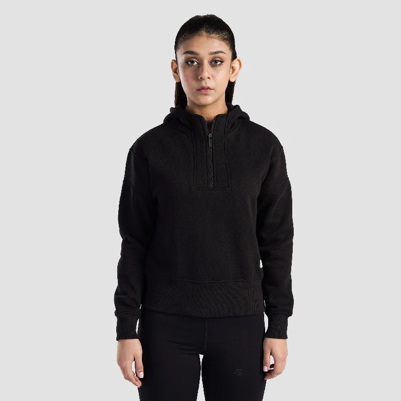 Arcadia Half Zip Hoodie (Black) Hoodie with Metallic Shiny Futuristic