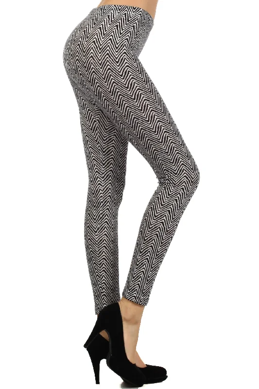Electric Zig-Zag Leggings Casual Black Leggings