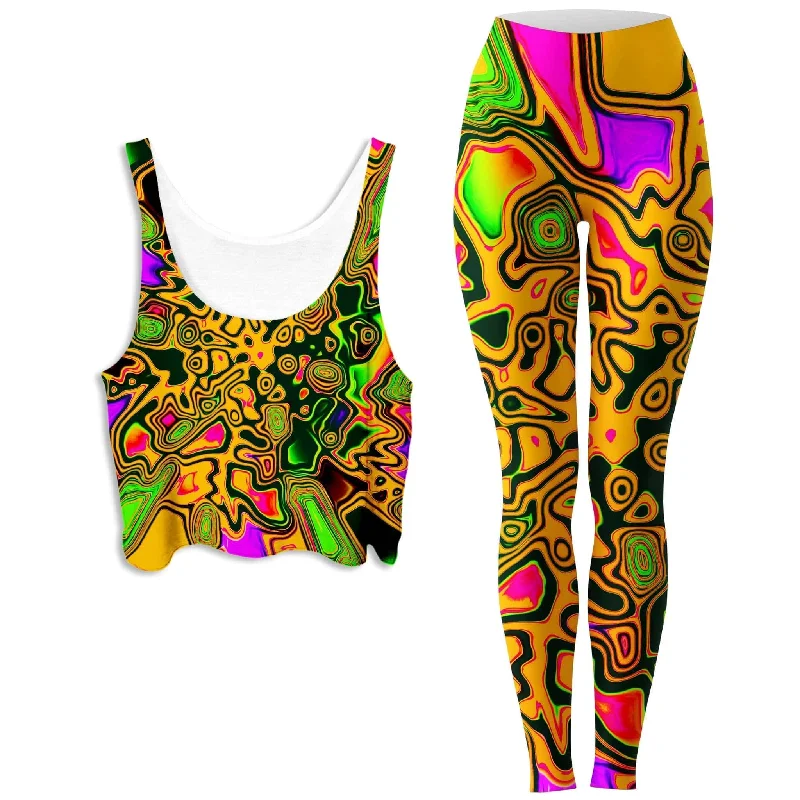 Splash of the 90s Crop Top and Leggings Combo Ribbed Striped Patterned