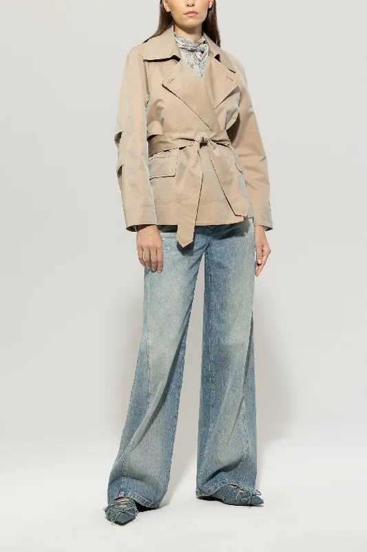 LUISA CERANO Beige Trench Coat Mesh Canvas Denim