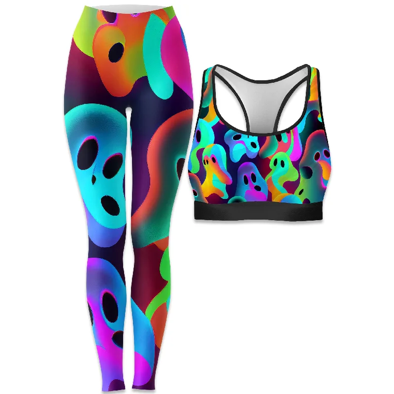Ghostly Rave Bra and Leggings Combo Stylish High-Waisted Leggings