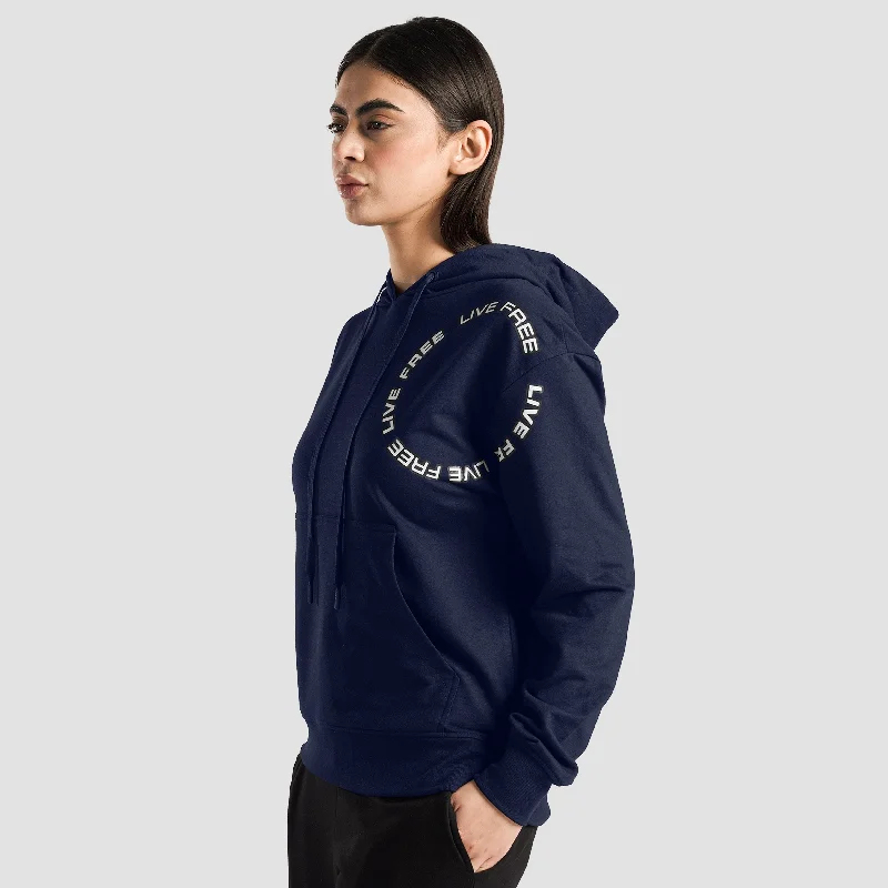 Live Free Regular Hoodie (Navy) Hoodie with Ribbed Hem Stretchable Secure