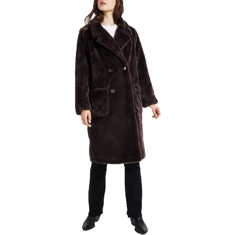 JouJou Womens Juniors Double-Breasted Faux Fur Faux Fur Coat Houndstooth Jacket Shearling Jacket Fleece Jacket