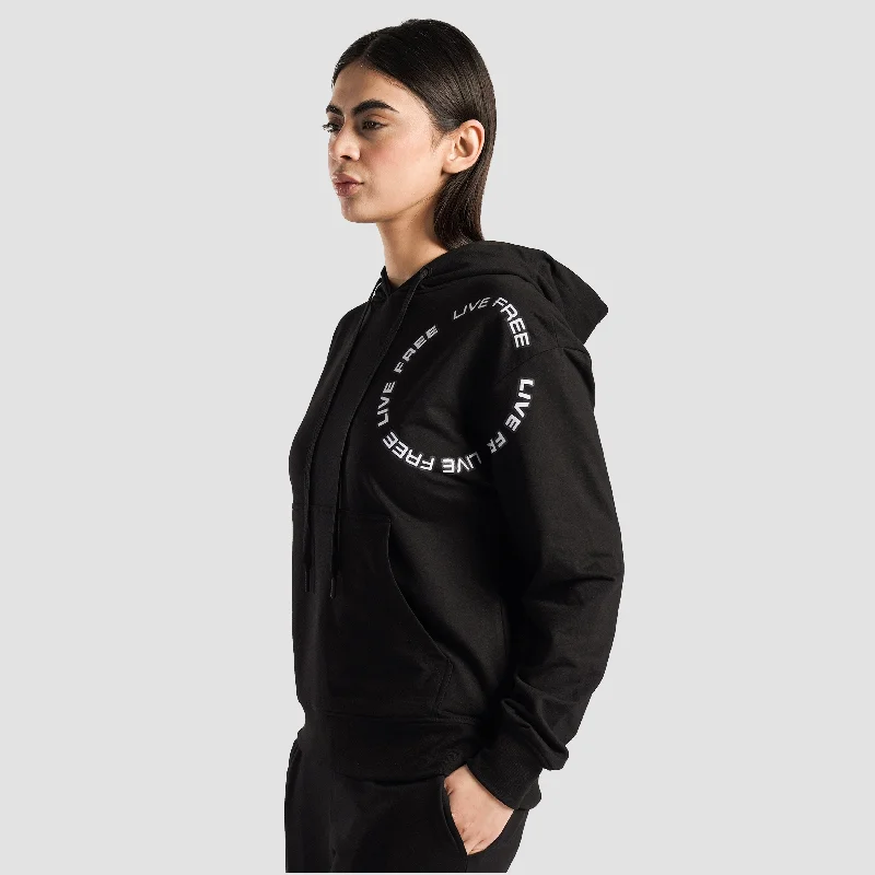 Live Free Regular Hoodie (Black) Hoodie with Thumb Holes Functional Cozy