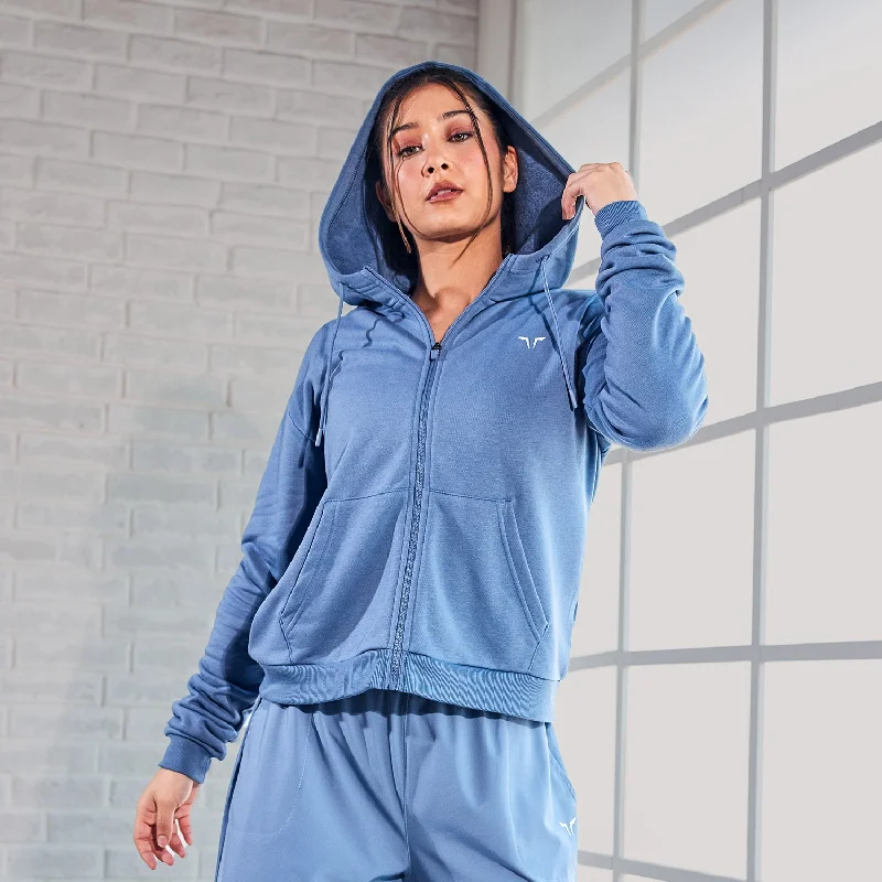 Essential Zip Up Hoodie - Coronet Blue Hoodie with Toggle Buttons Decorative Unique