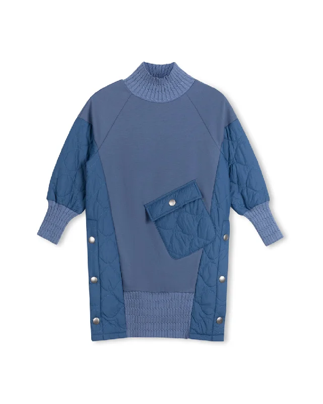 Phil and Phoebe Quilted and Cable Knit Sweatshirt Dress Hoodie with Logo Branding Identity