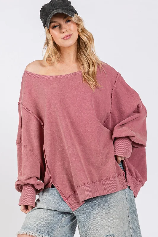 Hazel Blues® | SAGE + FIG Mineral Wash Side Slit Oversized Sweatshirt Hoodie with Mock Neck Collared Structured Hazel Blues® | SAGE + FIG Mineral Wash Side Slit Oversized Sweatshirt Hoodie with Mock Neck Collared Structured