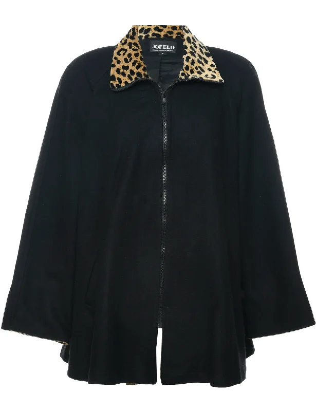 Black Wool Coat - M Suede Faux Fur Shearling