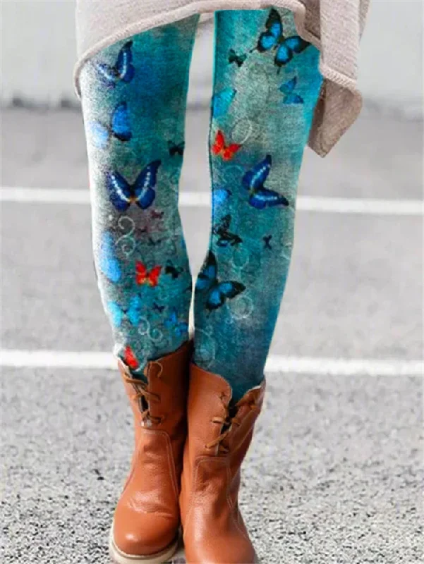Women Printed High Waist Casual Slim Leggings Pants Elegant Embellished Leggings