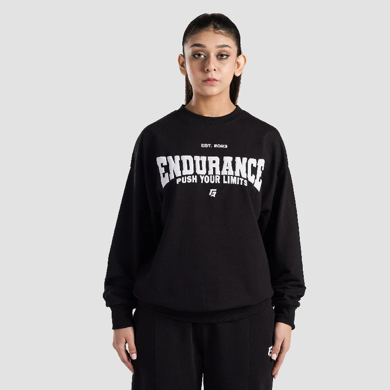 Endurance Oversized SweatShirt (Black) Hoodie with Rhinestones Sparkly Elegant