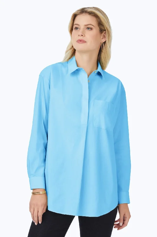 Lacey No Iron Stretch Long Sleeve Pullover Tunic Puff Sleeve Stylish