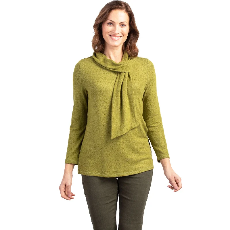 Women's Habitat Tie Neck Pullover Peat Moss Tapered Sleeve Pullover
