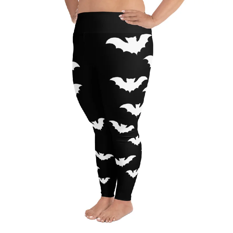 Plus Size Halloween Flying Vampire Bat Style Black Leggings Chic Workout Leggings