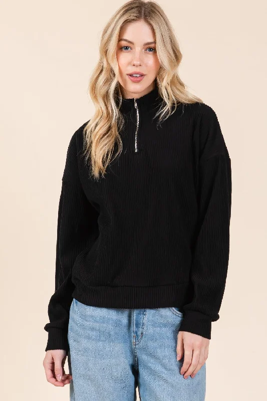Hazel Blues® | BOMBOM Quarter Zip Long Sleeve Sweatshirt with Pockets Hoodie with Hem Ribbing Snug Secure Hazel Blues® | BOMBOM Quarter Zip Long Sleeve Sweatshirt with Pockets Hoodie with Hem Ribbing Snug Secure