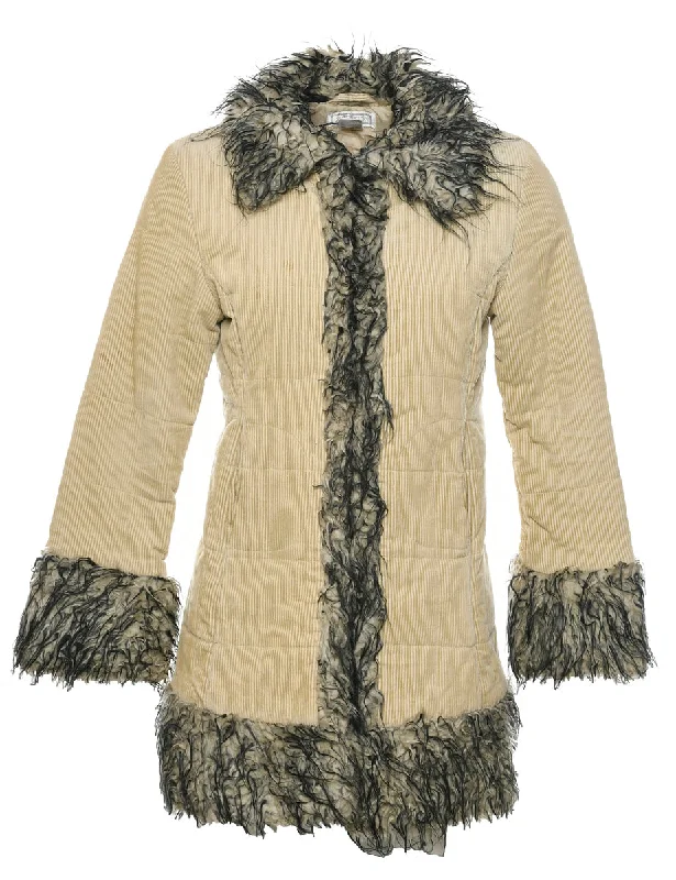 Corduroy Y2K Faux Fur Trim Coat - S Cardigan Sweater Pullover