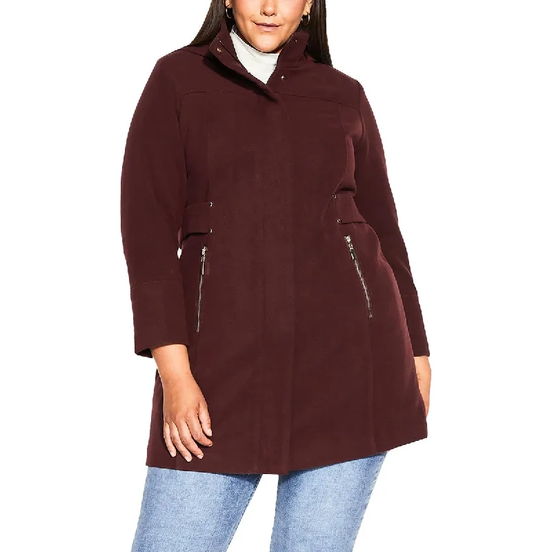 Avenue Womens Plus   Three Quarter Sleeve Heavy Wool Coat Knit Woven Fleece