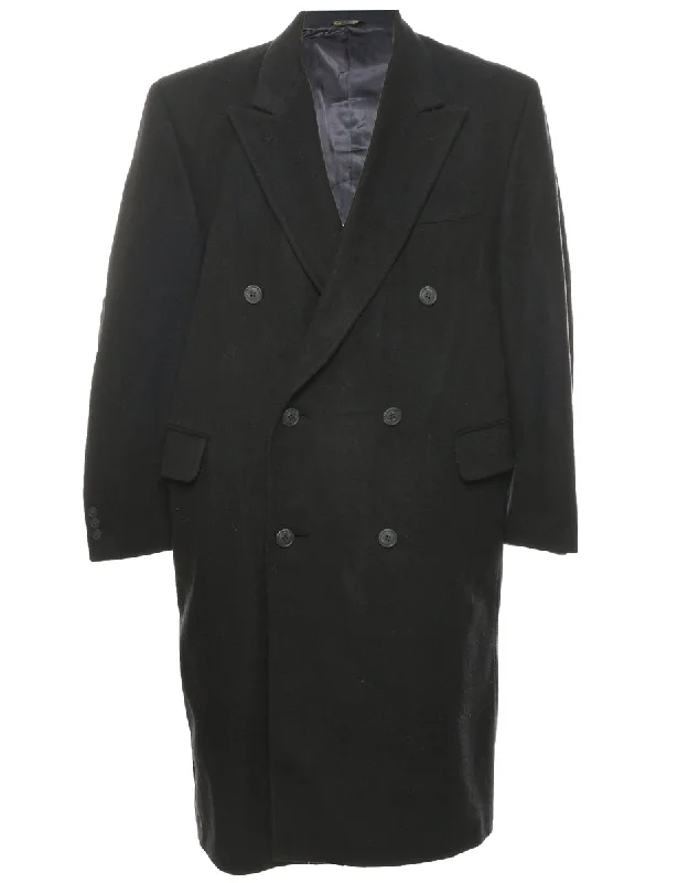 Black Wool Coat - XL Turtleneck Wrap Cape
