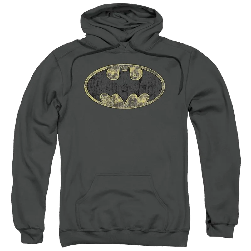 Batman Tattered Logo - Pullover Hoodie Scalloped Neck Pullover