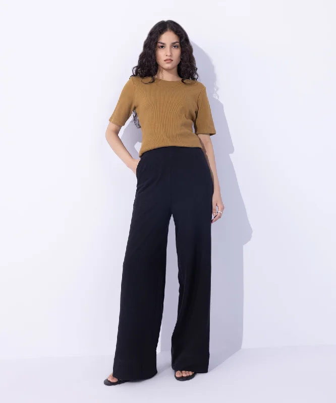 Wide Leg Terry Trousers Trousers Formal Black
