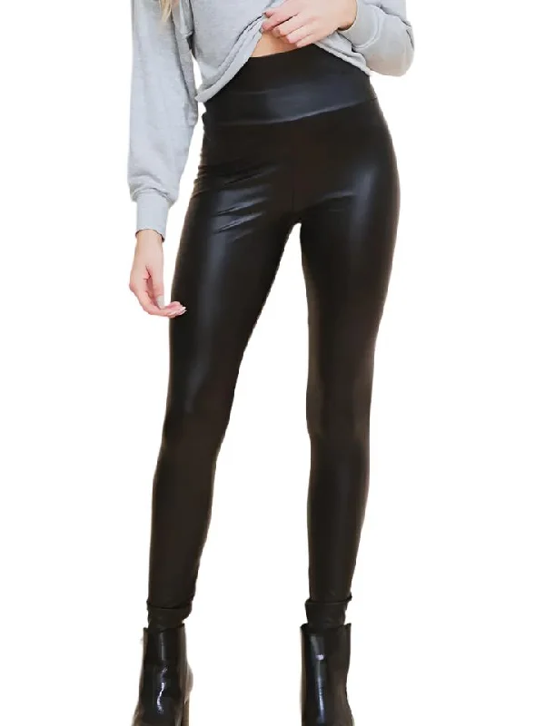 High Waist Faux Leather Leggings Pants Fashionable Solid Color Tights