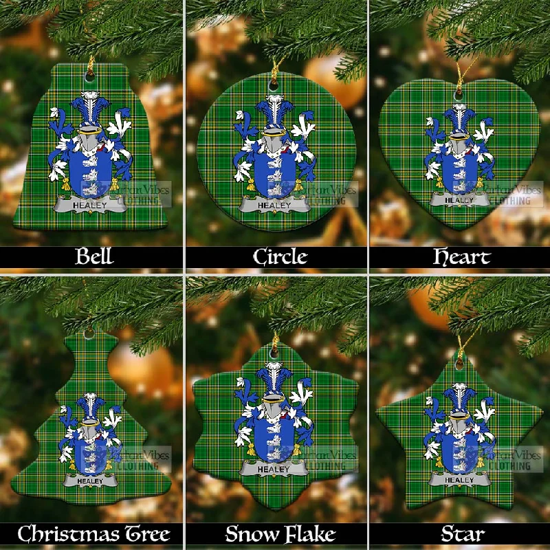 Healey Irish Clan Tartan Christmas Ceramic Ornament with Coat of Arms Sequined Lace Ribbed Healey Irish Clan Tartan Christmas Ceramic Ornament with Coat of Arms Sequined Lace Ribbed