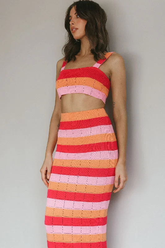 Chase The Sunrise Knit Crop Top Striped Pink Layered Multi-layer Single Layer