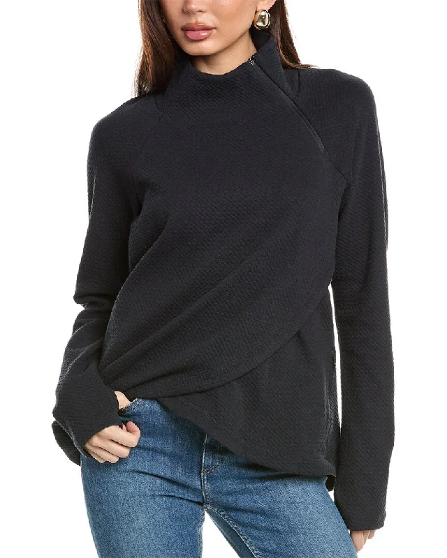 IBKUL Popcorn Stitch Asymmetrical Zip Pullover Flare Sleeve Stylish