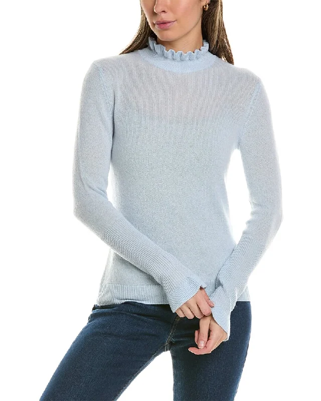 Alashan Cashmere Evie Ruffle Trim Cashmere Pullover Deep Neck Pullover