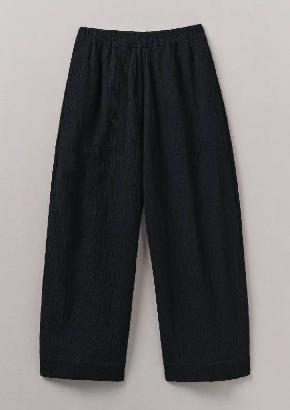 Crinkle Cotton Barrel Leg Trousers | Black Trousers Exclusive Limited