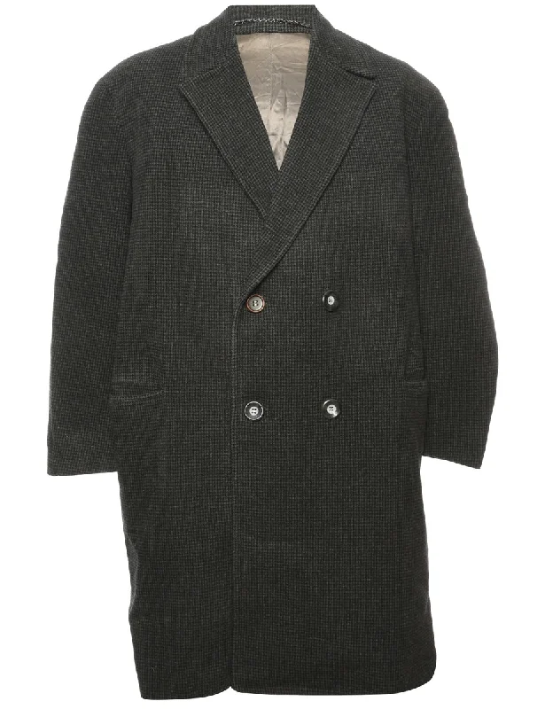 Black Wool Coat - L Cuffed Rolled Raglan