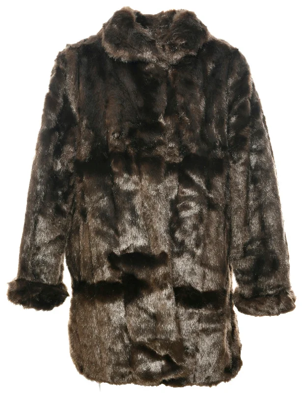 Dark Brown Faux Fur Coat - M Turtleneck Jacket Crew Neck Jacket V-Neck Jacket