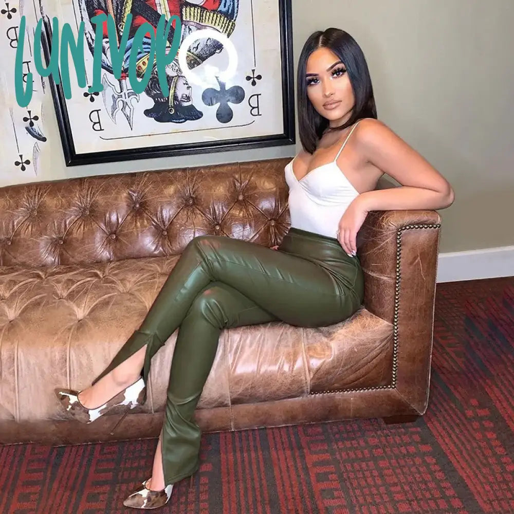 Lunivop 2024 Pu Leather High Waist Stacked Pants Autumn Winter Women Fashion Streetwear Outfits Club Trousers Trousers cozy soft Lunivop 2024 Pu Leather High Waist Stacked Pants Autumn Winter Women Fashion Streetwear Outfits Club Trousers Trousers cozy soft
