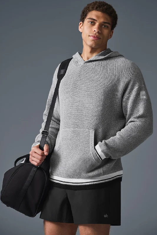 Sports Club Sweater Knit Hoodie - Athletic Heather Grey Hoodie with Hem Elastic Stretchable Comfortable