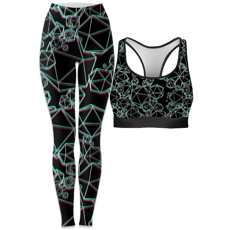 Icosahedron Madness Glitch Rave Bra and Leggings Combo Trendy Cold Weather Tights