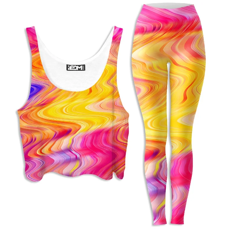 Psychedelic Aftershock Crop Top and Leggings Combo Solid Color Striped Floral
