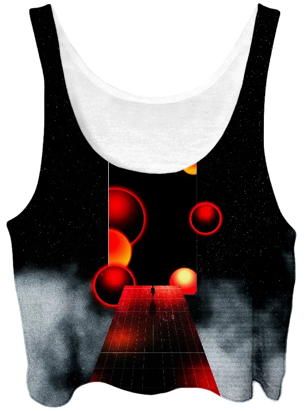 Void Vibes Crop Top Asymmetrical Pockets Print