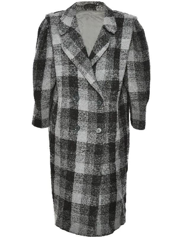 Black & Grey Checked Coat - XL Hooded Jacket Zipper Jacket Button Jacket