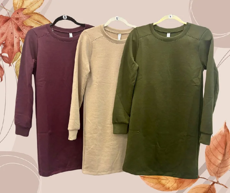 "Simple Life" Sweatshirt Dress- Khaki Hoodie with Monochrome Minimalist Simple