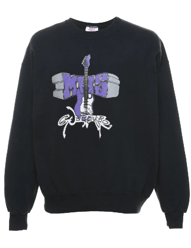 Black & Purple MHS Guitar Printed Sweatshirt - XL Hoodie with Slim Fit Tailored Modern