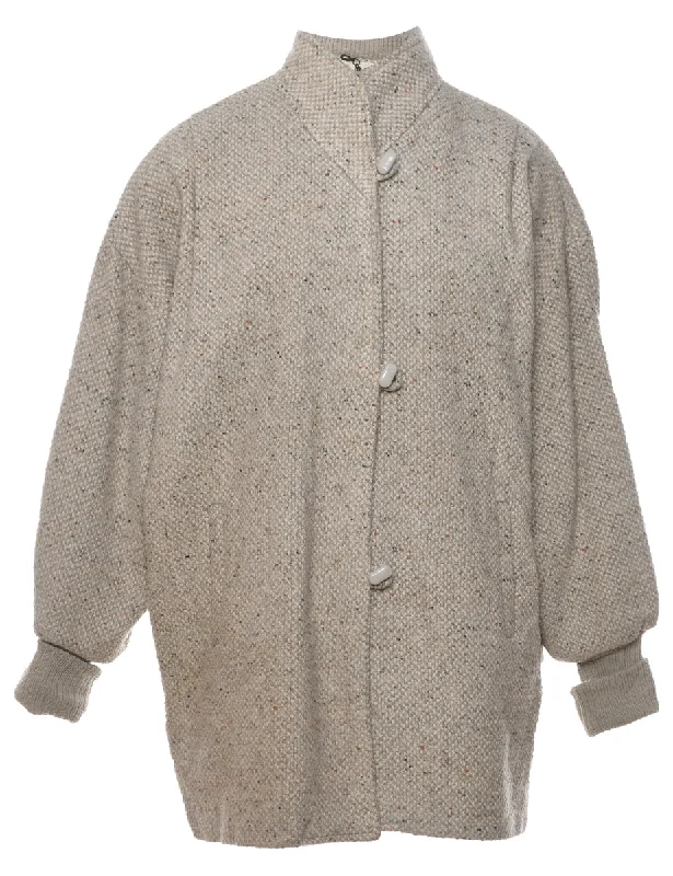 Classic Grey Wool Coat - L Asymmetrical Diagonal princess